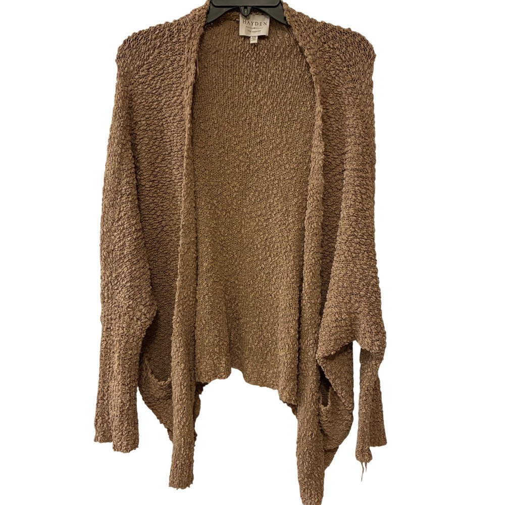 Hayden Los Angeles Tan Textured Knit Open Front Cardigan Sweater S/M Cottagecore